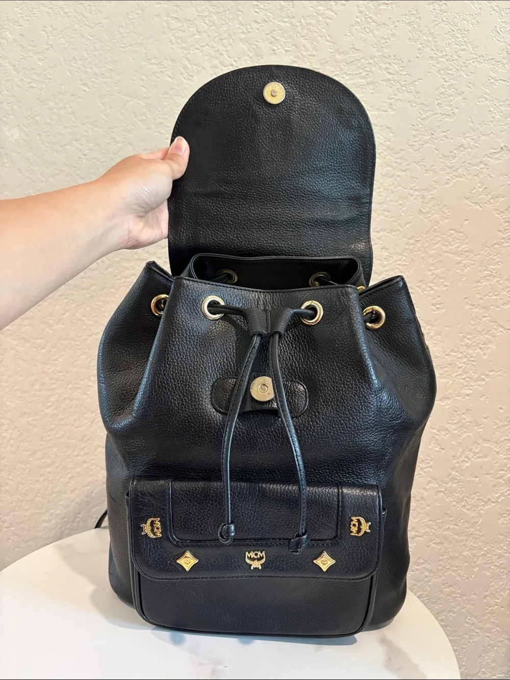 MCM Black Leather Backpack Made in Germany